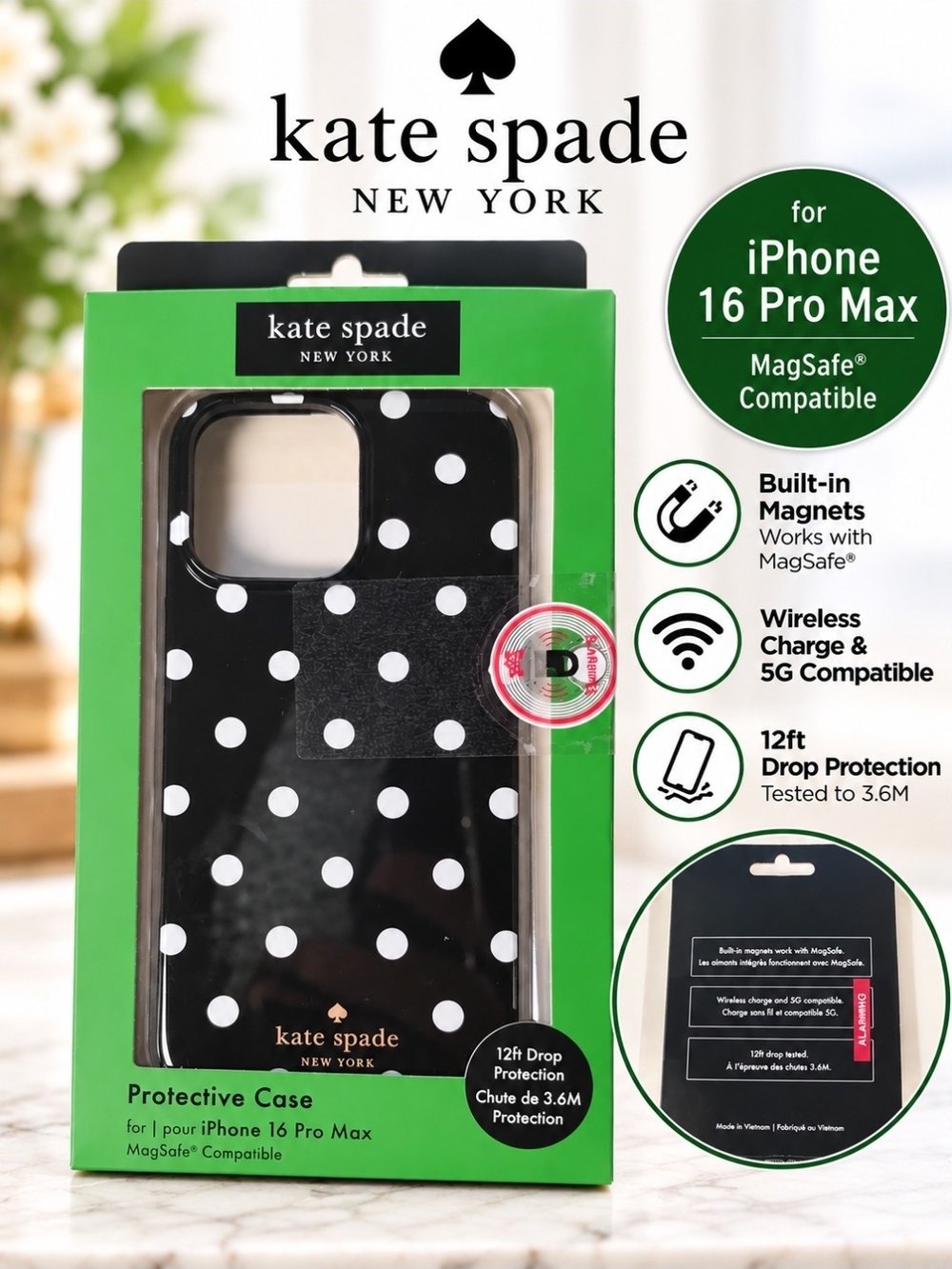 kate spade Black with White Polka Dot iPhone 16 Pro Max Case